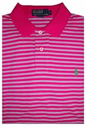 Men's Polo By Ralph Lauren Polo Shirt Short Sleeved Pink, Blue & White Striped w/ Green Pony