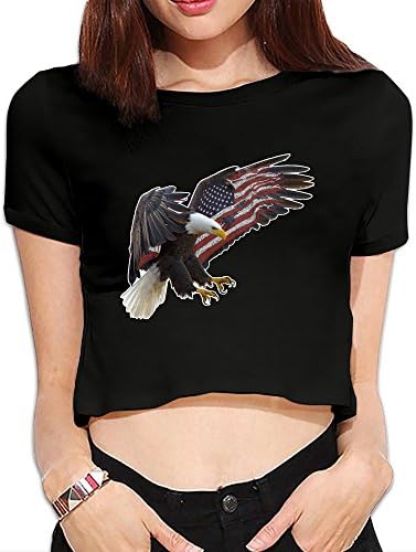 Women Eagle USA Flag Dew Navel Tee