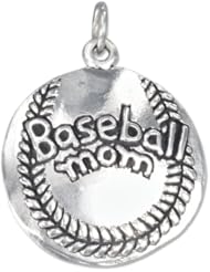 Sterling Silver Antiqued Baseball with "Baseball Mom" Charm