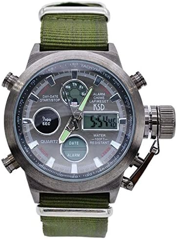 Army Military Men Watch Canvas Green Nylon Band Strap Hours Steel Case Casual LED Digital Backlight Clock