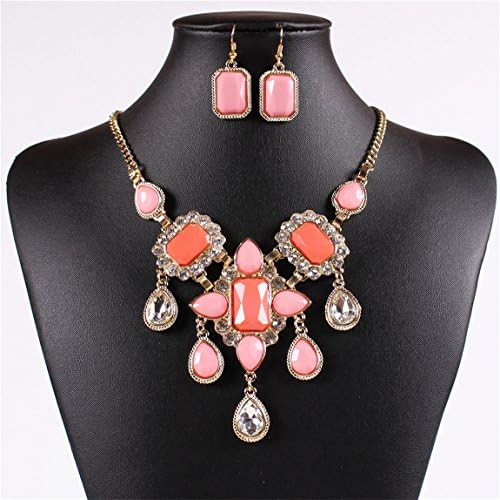 Winson Women Resin Crystal Rhinestone Pendant Collar Statement Necklace Earring Set