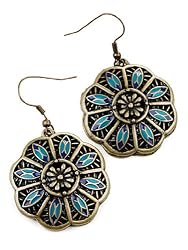 Antique Gold Tone Blue & Teal Accent Earrings Fashion Jewelry