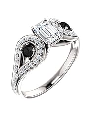 18K White Gold Emerald Cut White and Black Diamond Ring -- LIFETIME WARRANTY