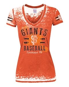 MLB San Francisco Giants Relaxed Ladies Burnout Washed Baby Jersey Short Sleeve V-Neck Tee, Orange, Large