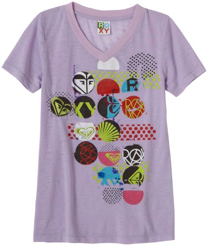 Roxy Girls 7-16 Grin And Bare It Short Sleeve V-Neck Burnout Tee,Lilac,L (12/14)