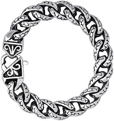 Ailmab Men's Stainless Steel Bracelets Retro Pattern Snake Chain Silvery 19CM