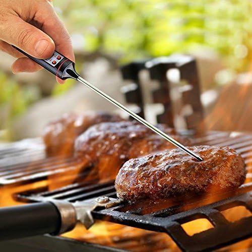 Best Outdoor and Barbeque Meat Thermometer Instant -Meat Thermometer with Hanging Strap ~ Clip &amp; Long Probe - Easy LCD Screen - Grill Meat - All Foods - Candies - Baking - Extra Long Steel Probe.