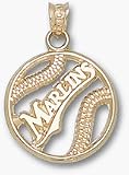 Florida Marlins Pierced Marlins Baseball Pendant - 14KT Gold Jewelry