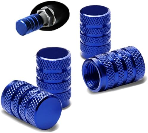 Oneself (TM) Blue Aluminum Custom Series (4 Pack - Metal 3 Ring Diamond Design) Valve Stem Cap Seal for Bicycle, Motorcycle, Car and Truck Tires (High Quality Anodized Metal Tyre Cap + Durable Metal Threads + Powder-Coated Finish for Rust and Tarnish Proof Durability + Oneself (TM) Lifetime Warranty + Sealed in Oneself Approved Packaging Only) "ADDITIONAL DETAILS: This product comes with metal threads allowing for easy installation helping to prevent cross threading"