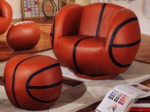 Kitchen: Basketball Swivel Leather Match Chair with Matching Ottoman