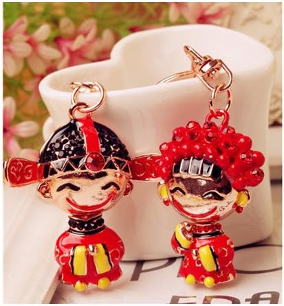2pcs Dangle Charm unique Gift Chinese Elements Cute Couple Swarovski Elements Rhinestone Crystals Keychain Car Gift Accessory Handbag Purse Bag Charm Keyring for Women Ladies Girls Love Birthday Present Love Gift