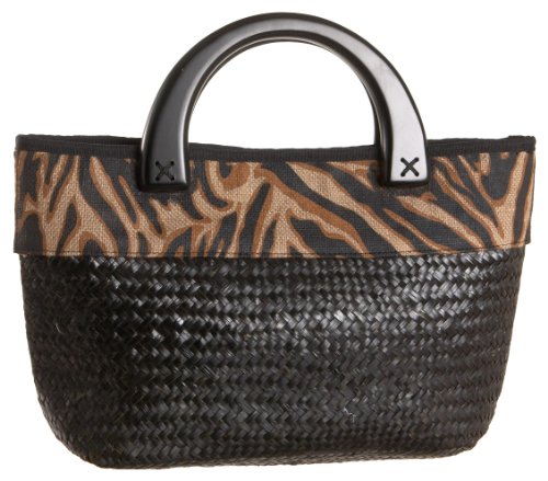 Magid Womens Matte Straw Zebra Print MT213 Small Tote,Black,One Size