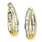 14K Yellow Gold 1/2 ct. Baguette Cut Diamond 'In and Out'' Huggie Earrings
