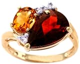 14K Yellow or White Gold Joint Pear and Oval Gemstone Ring with Diamonds-Multi Garnet-Citrine-full, half sizes from 5-8.5
