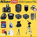Nikon D90 SLR Digital Camera with 18-105mm Lens + Huge Accessories Package Including Wide Angle Macro Lens + 2x Telephoto + 3 Pc Filter KIT + 8gb Sdhc Memory Card + 2x Extended Life Batteries + Carrying Case + Tripod & Much More!!