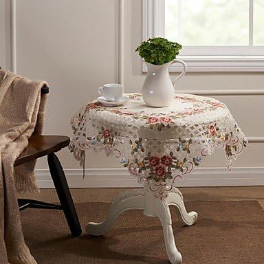 Embroidery Cutwork Square Rose Organza Table cloth