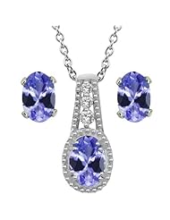 2.00 Ct Natural Tanzanite & White Topaz Sterling Silver Pendant & Earrings Set