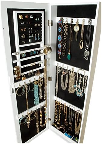 Premium Jewelry Organizer Mirror Armoire Box Over Wall Door Mount Cabinet Mirrored White - Hold 150 Pieces