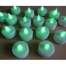 SET OF 6 LED BATTERY TEA CANDLE LIGHTS WITH GREEN FLAME & WHITE BASE ** IDEAL FOR WEDDINGS, HOMES, CHRISTMAS, ETC **