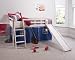 Cabin Bed White Mid Sleeper Bunk with Slide Blue Tent 6005