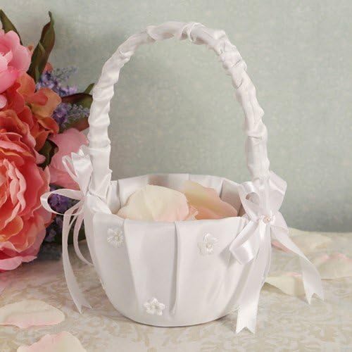 Satin Flowers White Flower Girl Basket
