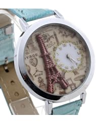 Women Wristwatch Wrist Watch PU Band Roman Numerals Paris Eiffel Tower Vintage