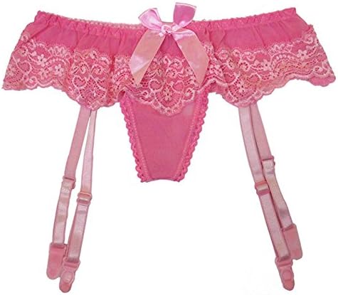 Umila® Women's Sexy Lingerie Set Lace Garter Belt G-string Stockings 3pcs Set (One Size, Pink)