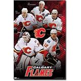 Professionally Framed Calgary Flames Jokinen Bouwmeester Bourque Jarome Iginla Miikka Kiprusoff Sports Poster Print - 22x34 with RichAndFramous Black Wood Frame