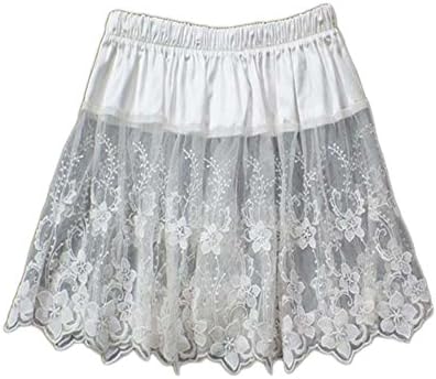 Dreamlan Women's Sheer Lace Half Slip Short Dresses White