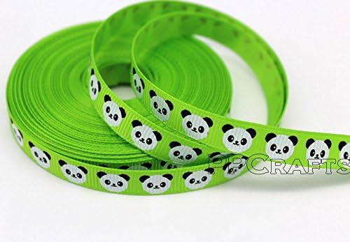 PPCrafts - 3/8-Inch Cartoon Panda Head Print Polyester Grosgrain Ribbon 50-Yard Apple Green