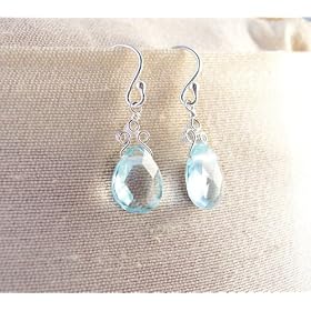 Sterling Silver Crowne Aqua Briolette Crystal Drop Earrings