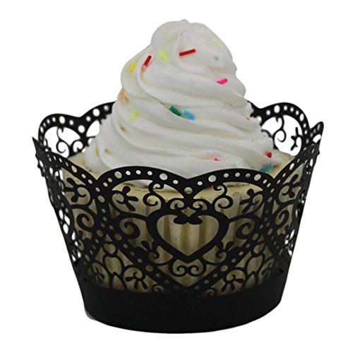 DZT1968Â®25PCS Filigree Little Vine Lace Wrapper Laser Cut Cupcake Wrapper Liner Baking Cup Muffin Case Trays Wedding Birthday Party Decoration (Black)