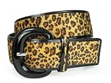 Ladies Patent Leather Leopard Print Animal Fur Fashion Belt Size: S/M - 32 Color: Beige