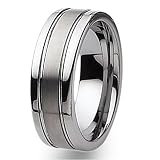 Grooved Brushed and Polished Tungsten Carbide Ring (8.0 mm) - Sizes 7-13