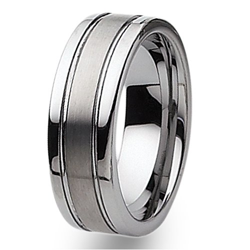 Grooved Brushed and Polished Tungsten Carbide Ring (8.0 mm) - Sizes 7-13
