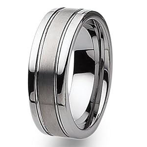 Grooved Brushed and Polished Tungsten Carbide Ring (8.0 mm) - Sizes 7-13