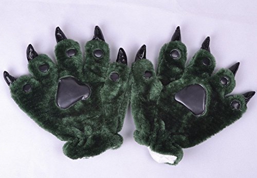 Fashion Warm Adorable Unisex Plush Fancy Party Kigurumi Pet Panda Bear Cat Cartoon Animal Paw Claw Hand Gloves Women Men (Green)