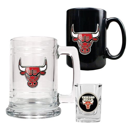 NBA Chicago Bulls 15-Ounce Tankard, 15-Ounce Ceramic Mug & 2-Ounce Shot Glass Set - Primary Logo