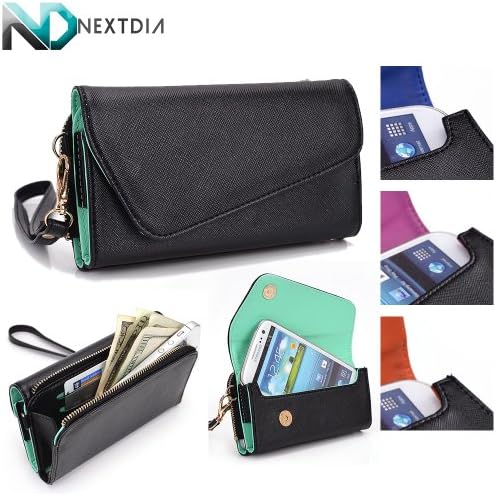 Womens All in One Smartphone Wristlet for iBall Andi 4.5 Ripple 3G | Black and Mint - Aquamarine