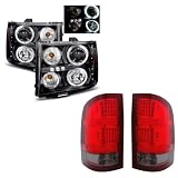 07-08 GMC Sierra Black CCFL Halo Projector Headlights + LED Tail Lights Combo by Luminx Lighting