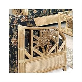 Cancun Palm Upholstered Rattan Lounge Chair in Natural Finish Fabric: Palm Grove