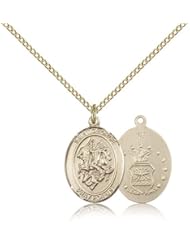 Gold Filled Saint St. George / Air Force USAF Airman Protection Gift Medal Pendant 3/4 x 1/2 Inches Boy Scouts/Soldiers-8040- Comes with a Gold Filled Lite Curb Chain Neckace And a Black velvet Box