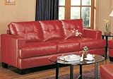 Sofa Couch with Wooden Legs Contemporary Red Leather