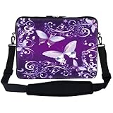 15 15.6 inch Purple Butterfly Design Laptop Sleeve Bag Carrying Case with Hidden Handle & Adjustable Shoulder Strap for 14" 15" 15.6" Apple Macbook, Acer, Asus, Dell, Hp, Sony, Toshiba, and More