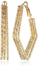 Diamond Cut Triple Row Diamond Shape Clutchless Hoop Earrings