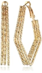 Diamond Cut Triple Row Diamond Shape Clutchless Hoop Earrings