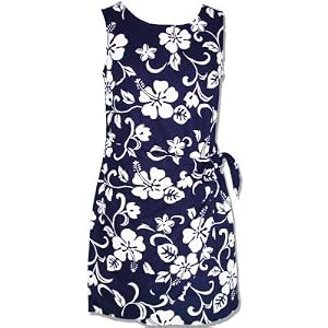 Classic Hibiscus Round Neck Women's Hawaiian Aloha Side Tied Sarong Dress