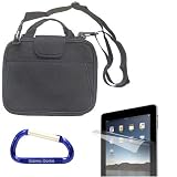 Memory Foam Shoulder Strap Carrying Case (Black) and Screen Protector with a Free Carabiner Key Chain for the Apple iPad