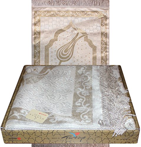Boxed prayer mat - luxury islamic prayer rug white with ottoman t…