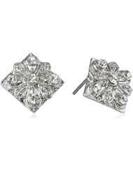 Betsey Johnson "Crystal Rhodium" Square Flower Stud Earrings